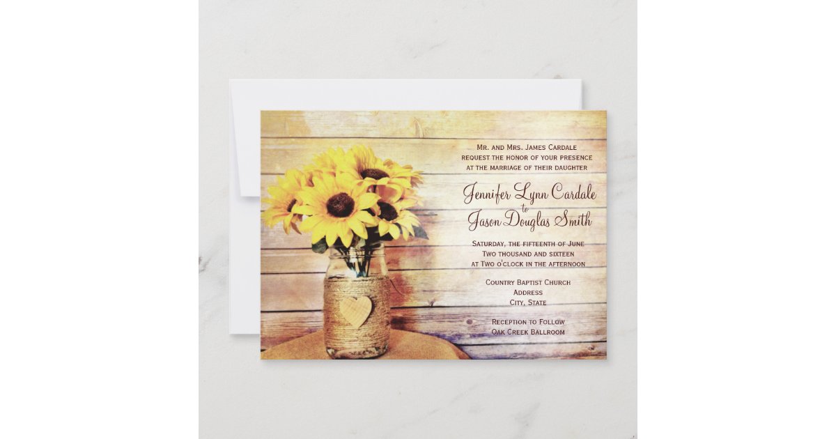 Twine Wrapped Mason Jar Sunflower Wedding Invites | Zazzle