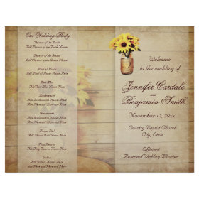 Country Wedding Programs Rustic Invitations Twine Wred Mason Jar Sunflower Wedding Program Flyer