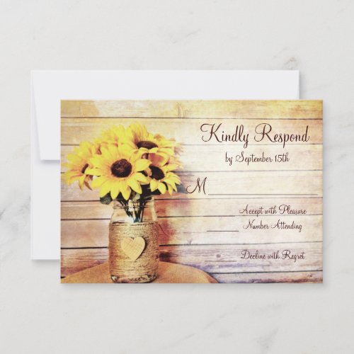 Twine Wrapped Mason Jar Sunflower Wedding RSVP