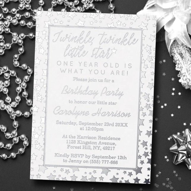 Twink, Twinkle Little Star 1st Birthday Real Foil Invitation (Creator Uploaded)
