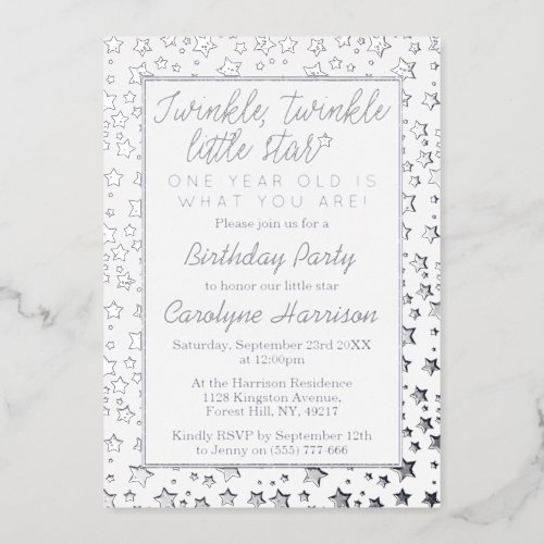Twink Twinkle Little Star 1st Birthday Real Foil Invitation