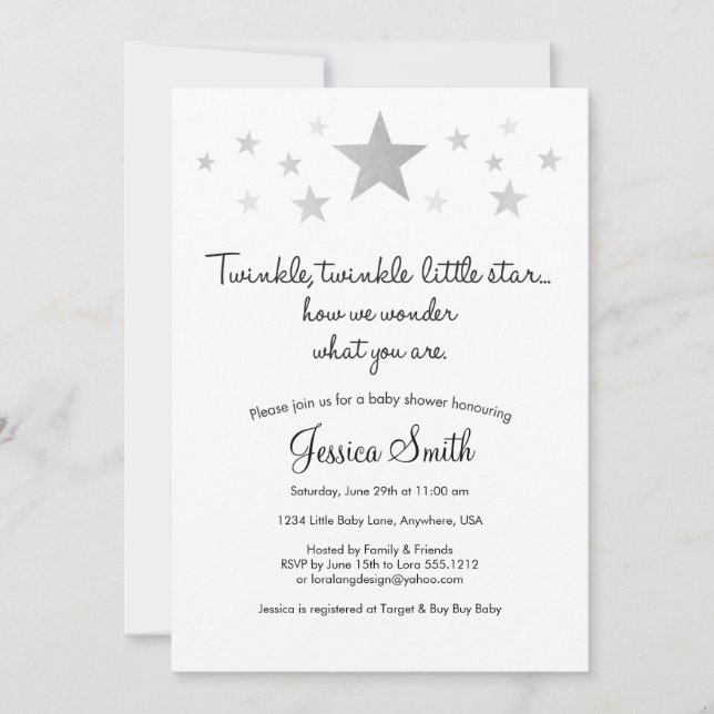 Twinke Twinkle Little Star Baby Shower Invitation (Front)