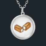 Twinkie Cream-Filled Snack Cake Junk Food Foodie Silver Plated Necklace<br><div class="desc">Necklace features an original marker illustration of a delicious cream-filled Twinkie snack cake. Perfect for any junk food junkie!

This illustration is also available on other products. Don't see what you're looking for? Need help with customization? Contact Rebecca to have something designed just for you.</div>
