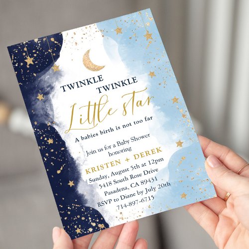 Twinkle Baby Shower Baby Boy Watercolor Invitation