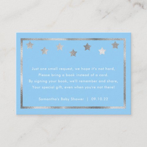 Twinkle Baby Shower book request blue silver Enclosure Card