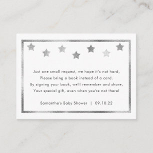 Twinkle Baby Shower book request, silver stars Enclosure Card