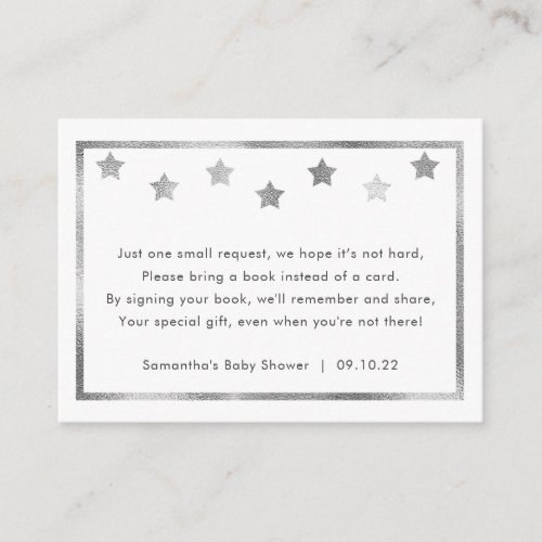 Twinkle Baby Shower book request silver stars Enclosure Card