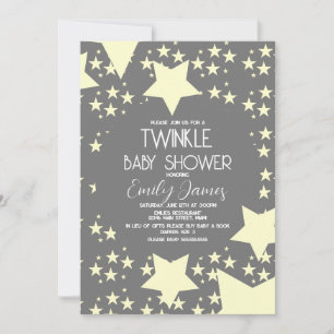 Twinkle Baby Shower Yellow Stars Gray Background Invitation