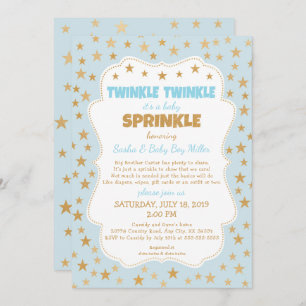Twinkle Baby Sprinkle blue gold stars invitations