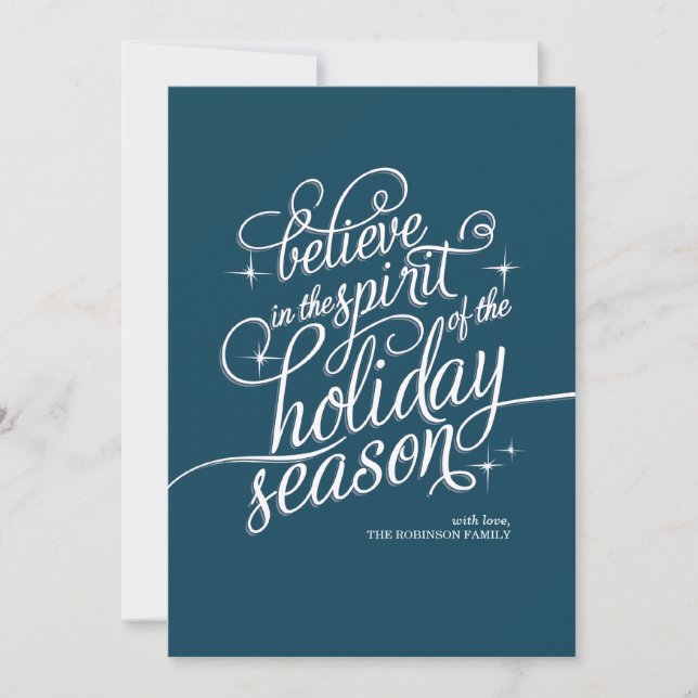 Twinkle Blue Script Holiday Card (Front)
