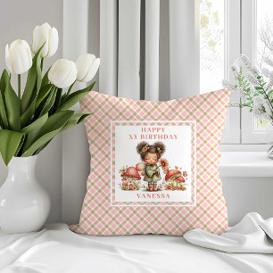 Twinkle Fairy Pink Flowers Birthday Throw Pillow