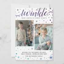TWINKLE Falling Snow Pattern | Purple &amp; Teal Holiday Card