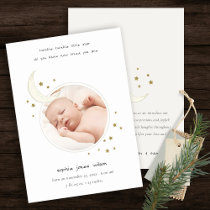 Twinkle Gold Star Moon Photo Birth Announcement