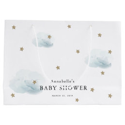 Twinkle Gold Stars &amp; Blue Clouds Baby Shower Large Gift Bag