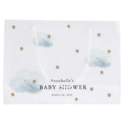 Twinkle Gold Stars  Blue Clouds Baby Shower Large Gift Bag
