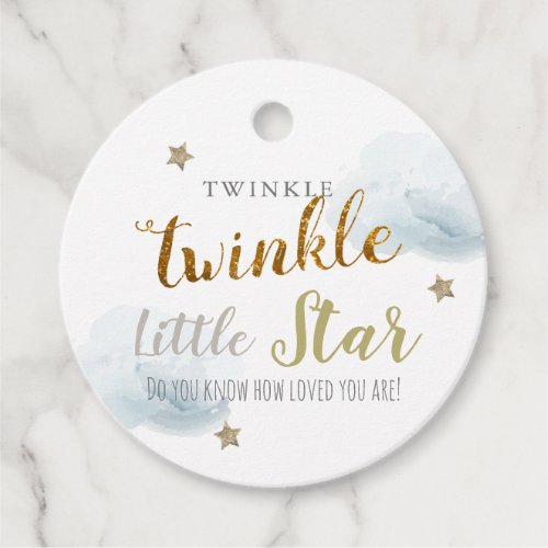 Twinkle Gold Stars  Blue Clouds Birthday Favor Tags