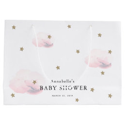 Twinkle Gold Stars &amp; Pink Clouds Baby Shower Large Gift Bag