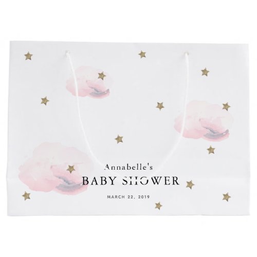Twinkle Gold Stars  Pink Clouds Baby Shower Large Gift Bag