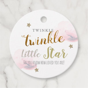 Twinkle Gold Stars & Pink Clouds Birthday Favor Tags