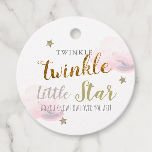 Twinkle Gold Stars  Pink Clouds Birthday Favor Tags