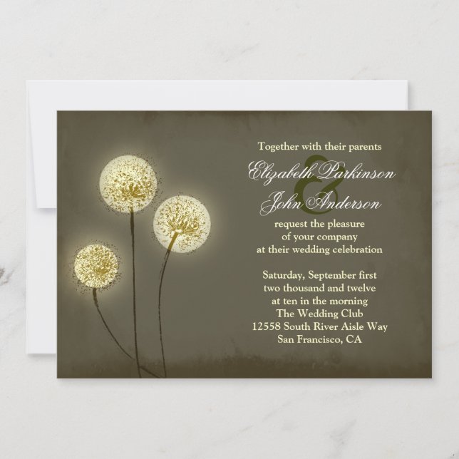 twinkle light dandelions wedding invitation (Front)