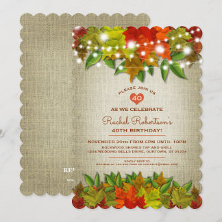 Twinkle Lights Autumn Burlap Birthday Party Invitation