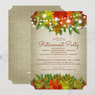 Twinkle Lights Autumn Burlap Retirement Party Invitation