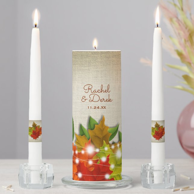 Twinkle Lights Autumn Burlap Wedding Unity Candle Set (In Situ)