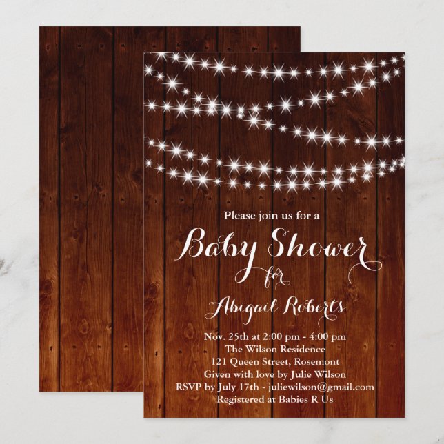 Twinkle Lights Baby Shower Invitation - wood (Front/Back)