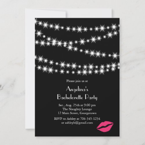 Twinkle Lights Bachelorette Party black Invitation