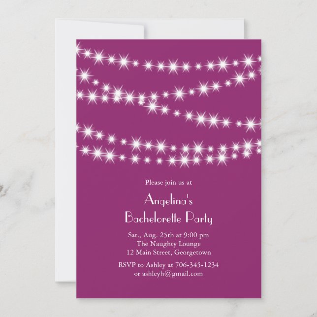 Twinkle Lights Bachelorette Party magenta Invitation (Front)