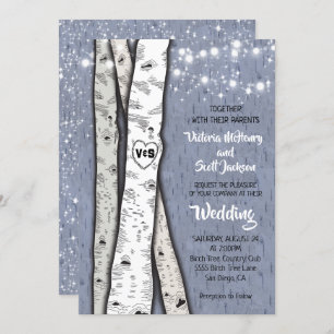 Twinkle lights Birch Tree Wedding Invitations