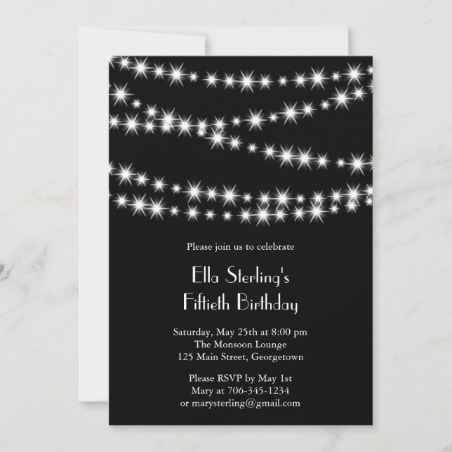 Twinkle Lights Birthday Invitation (black) (Front)