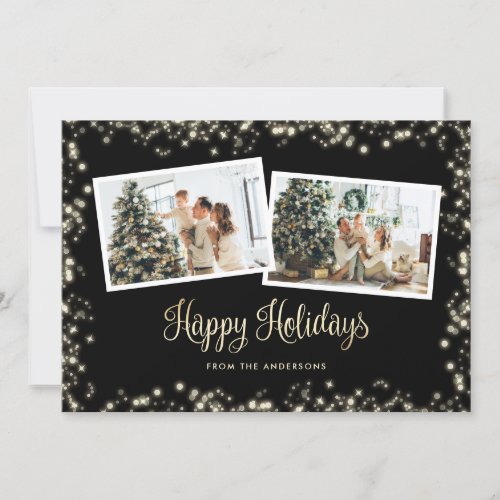 Twinkle Lights Black 2 Photo Holiday Card