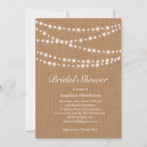 Twinkle Lights Bridal Shower Invitation on Burlap