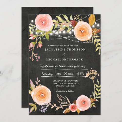 Twinkle Lights Chalkboard Bridal Shower Floral Invitation