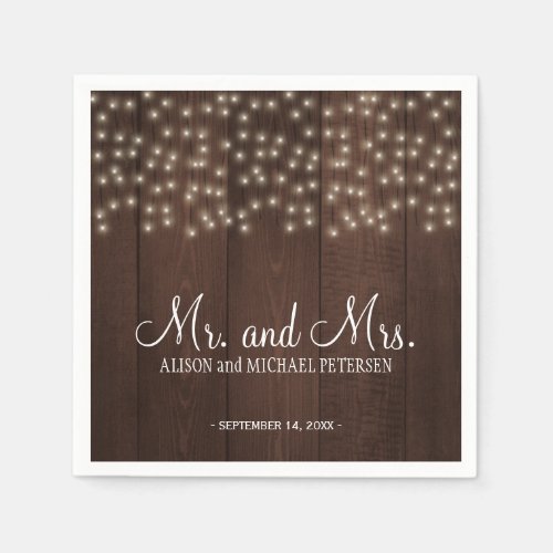 Twinkle lights country rustic mr and mrs wedding napkins