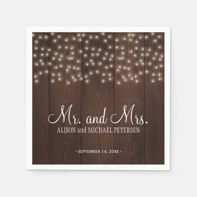 Twinkle lights country rustic mr and mrs wedding napkins (Front)