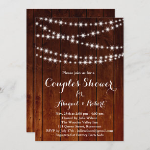 Twinkle Lights Couple's Shower Invitation - wood
