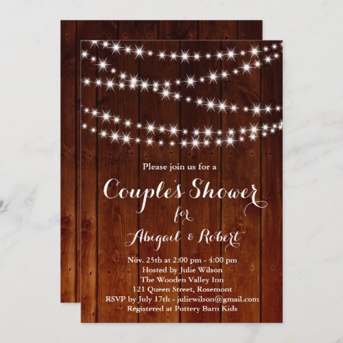 Twinkle Lights Couples Shower Invitation _ wood