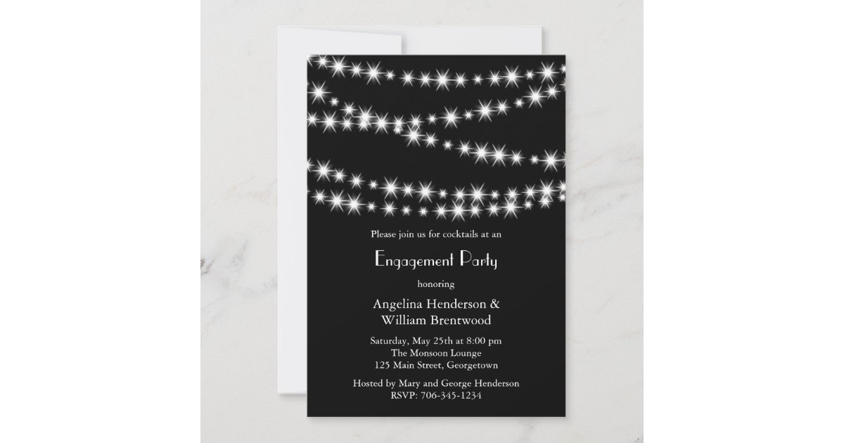 Twinkle Lights Engagement Invitation (black) | Zazzle