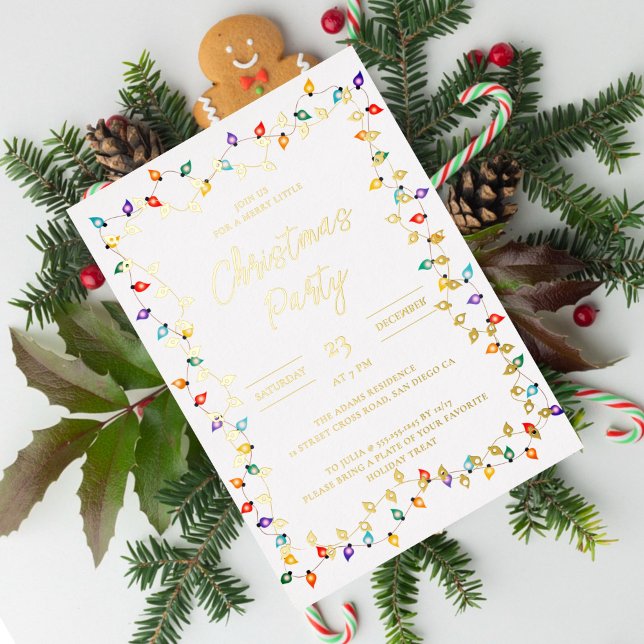 Twinkle Lights Family Photo X Mas Christmas Party Foil Invitation (Creator Uploaded)