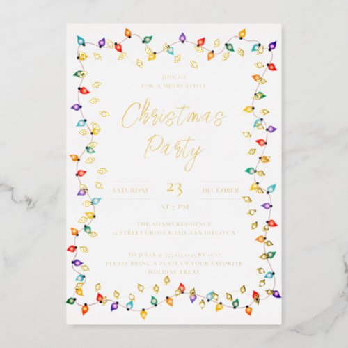 Twinkle Lights Family Photo X Mas Christmas Party Foil Invitation