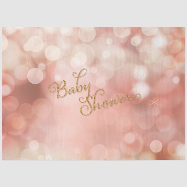 Twinkle Lights Gold Glitter Pink Baby Girl Shower Tissue Paper (Front)