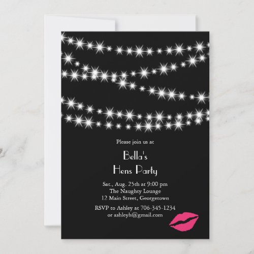 Twinkle Lights Hens Party black Invitation