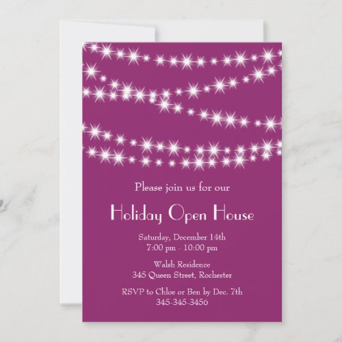 Twinkle Lights Holiday Open House magenta Invitation