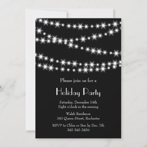Twinkle Lights Holiday Party black Invitation