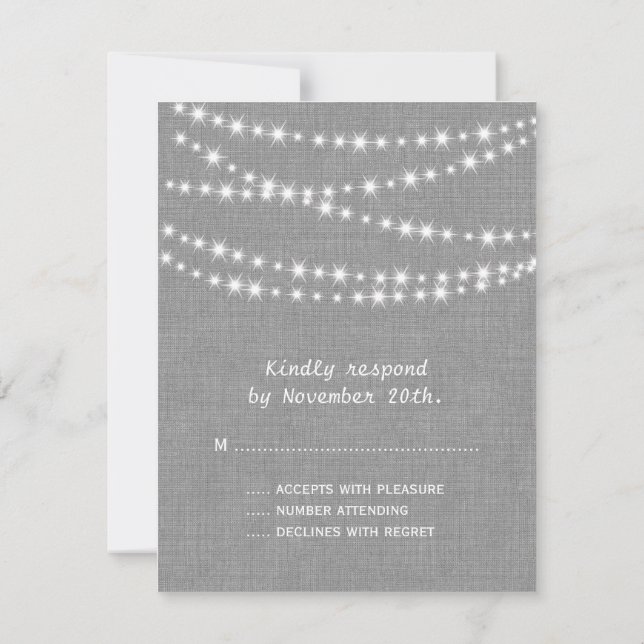 Twinkle Lights on Gray Burlap RSVP Card (Back)