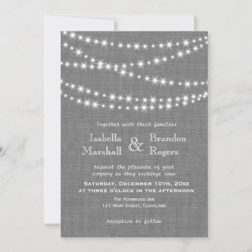Twinkle Lights on Gray Burlap Wedding Invitation