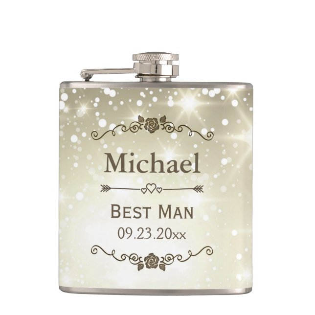 Twinkle Lights Outdoor Wedding Best Man Groomsman Flask (Front)